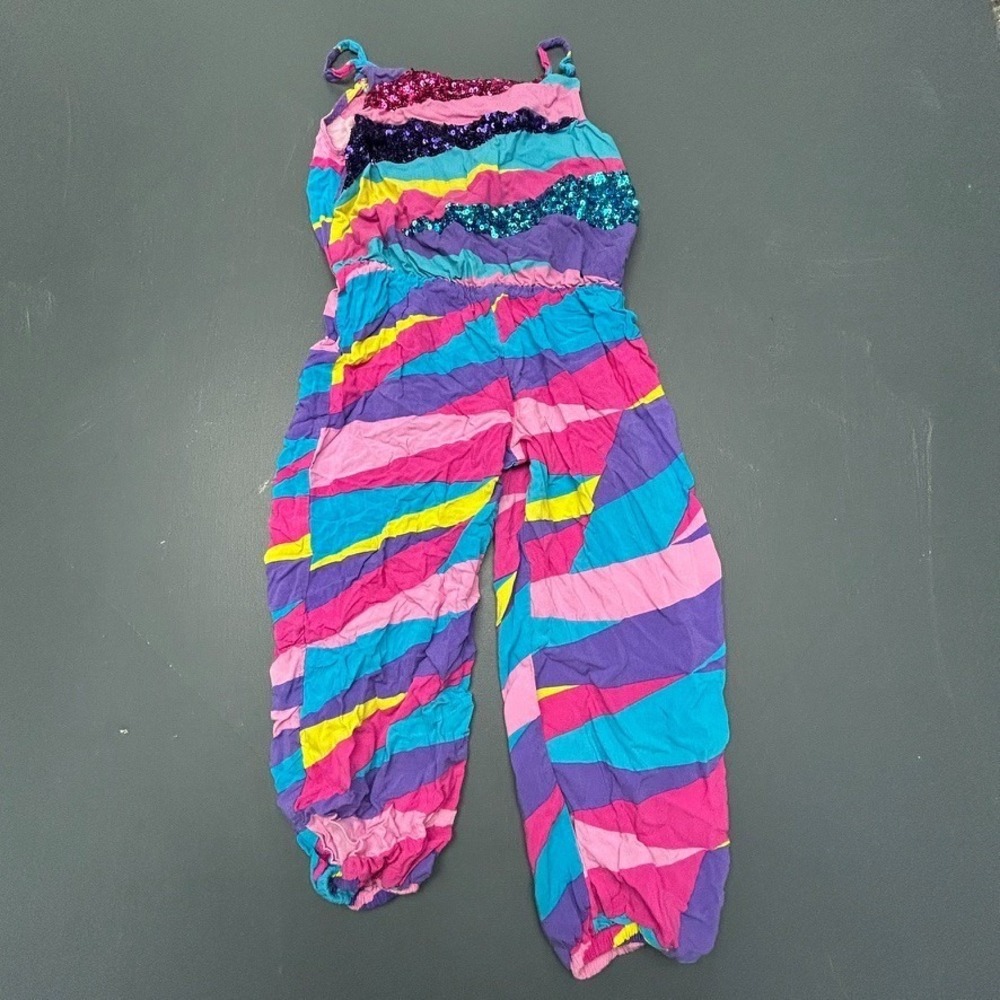 Jojo's Closet One Piece Sleepwear Girls Large Pink Striped Sequined Pajamas